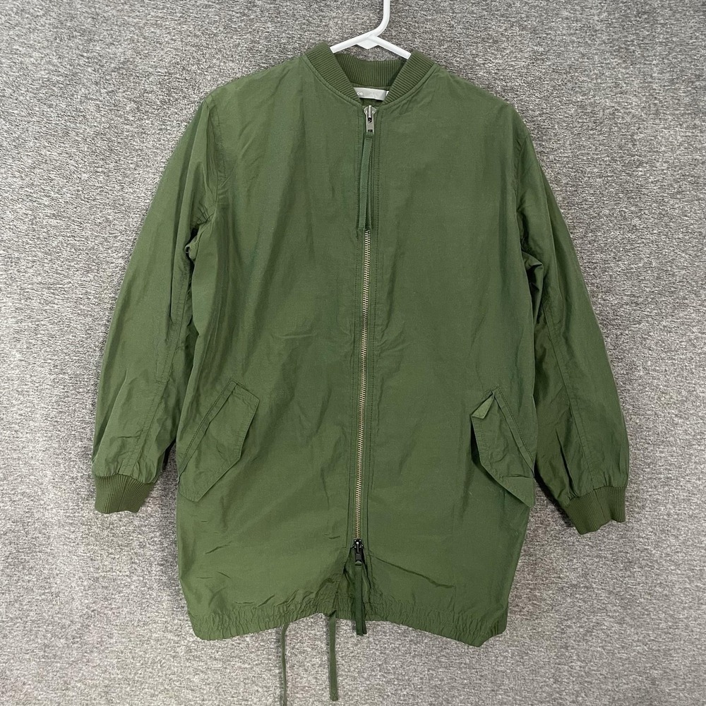 Vince Parka Coat Womens XS Green Twill Lightweight Full Zip Pockets Mid‎ Length